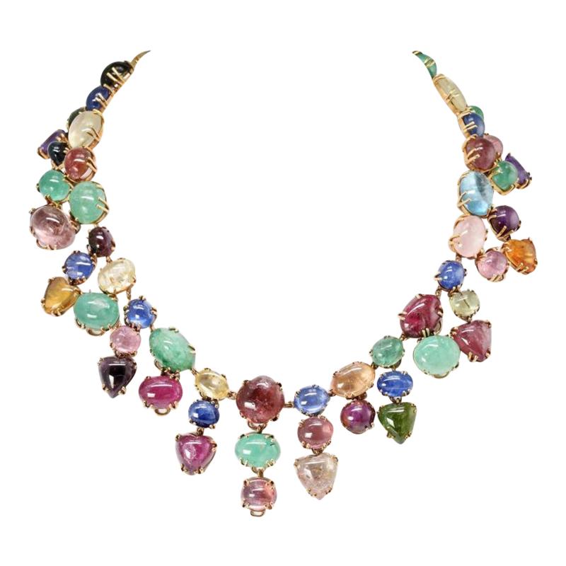  Seaman Schepps SEAMAN SCHEPPS MULTI GEMSTONE 18K YELLOW GOLD NECKLACE EARRINGS JEWELRY SET