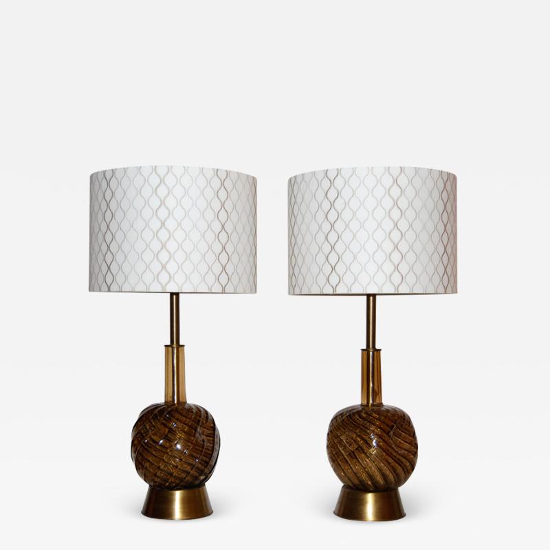  Seguso Glass Pair of Table Lamps with Custom Shades
