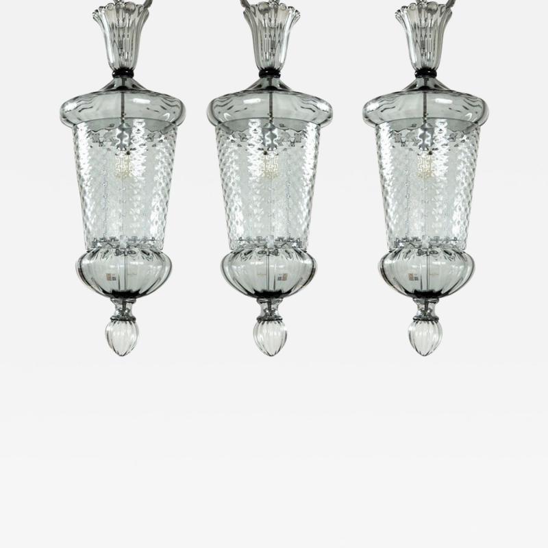  Seguso Large Venetian Grey Blown Lantern By Seguso 3 Available UL Certified