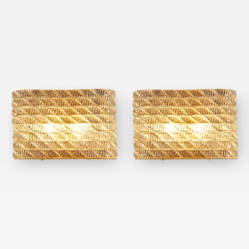  Seguso Large pair of Italian 50s Seguso Murano rectangular glass and brass wall lights