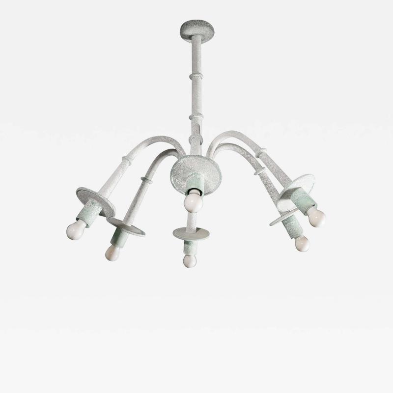  Seguso Mid Century 6 Arm Handblown White Jade Murano Scavo Glass Chandelier by Seguso