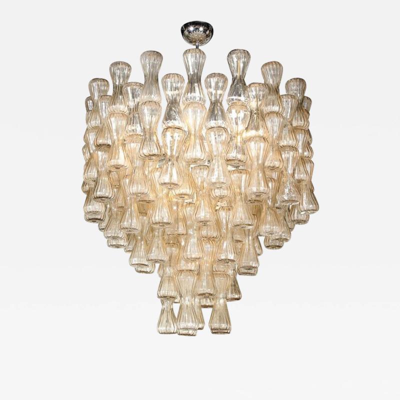  Seguso Mid Century Hourglass Chandelier in Hand Blown Champagne Murano Glass by Seguso