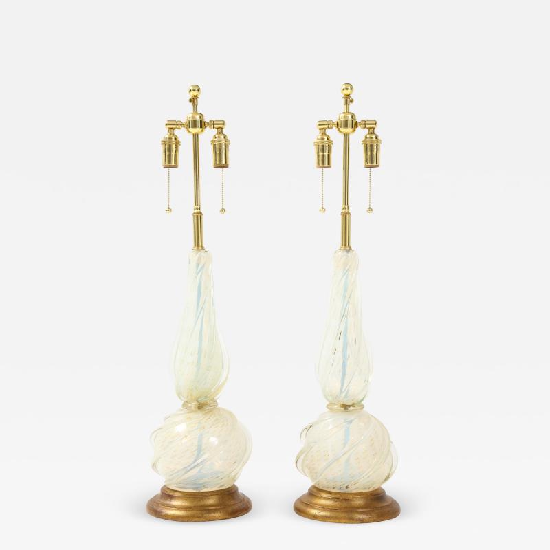  Seguso Pair of Opalescent Murano Glass Lamps by Seguso 