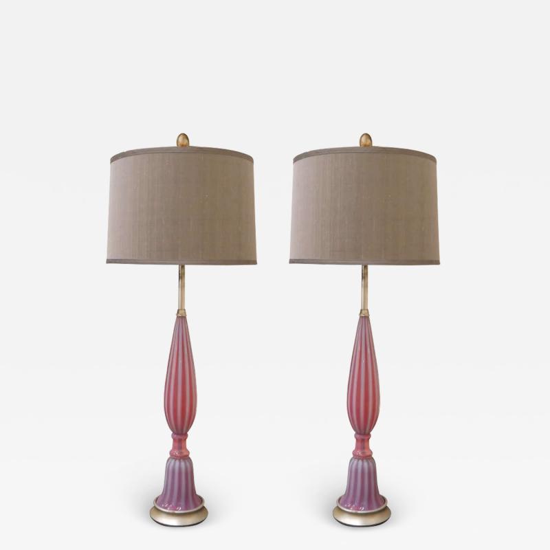  Seguso Pair of Table Lamps in Opalescent Pink Glass