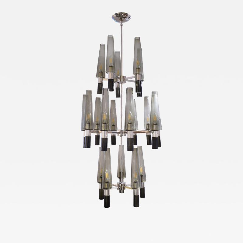  Seguso Seguso Exceptional Large Chandelier In Chrome And Smoked Glass Shades 1990s