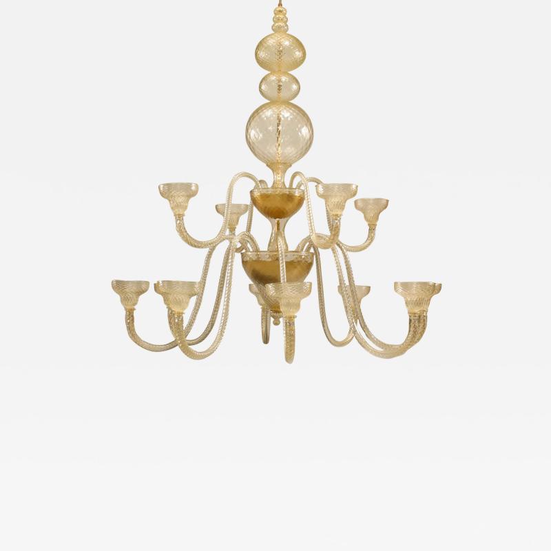  Seguso Seguso Italian Murano Gold Dusted Glass Ballotton Chandelier