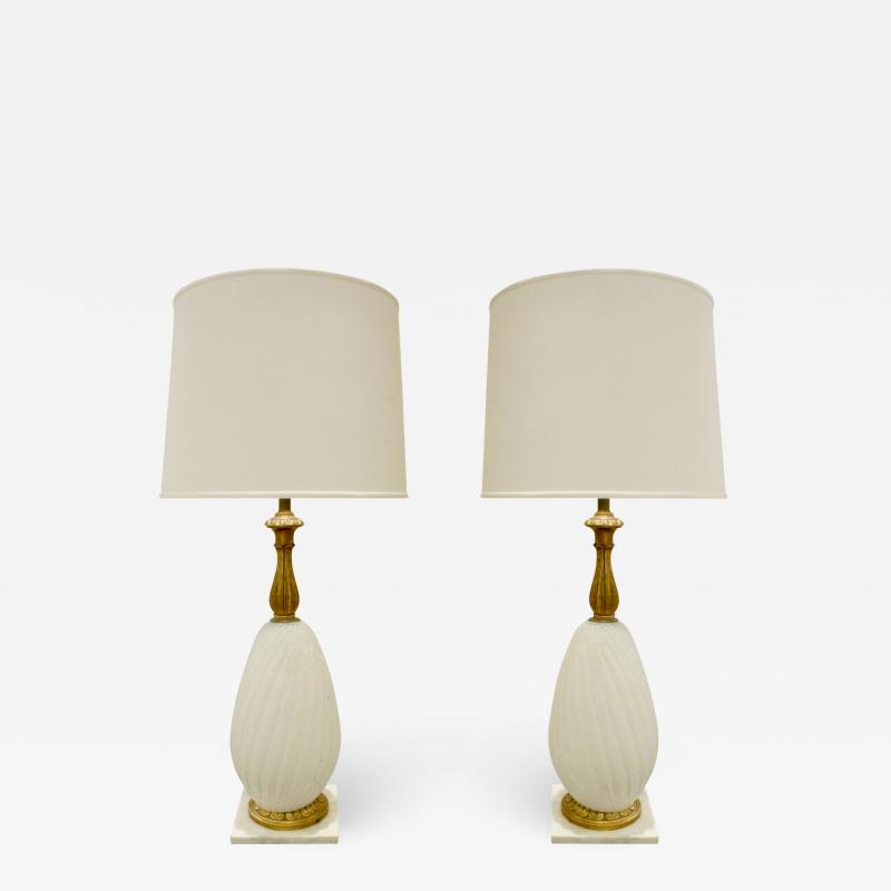  Seguso Seguso Pair of Gilded Hand Blown Glass Table Lamps 1950s