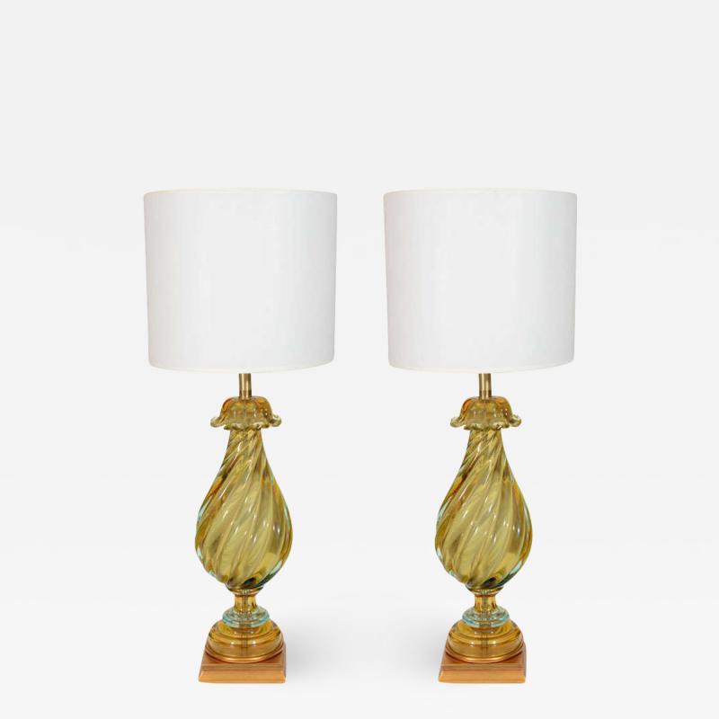  Seguso Seguso Peridot Murano Glass Lamps