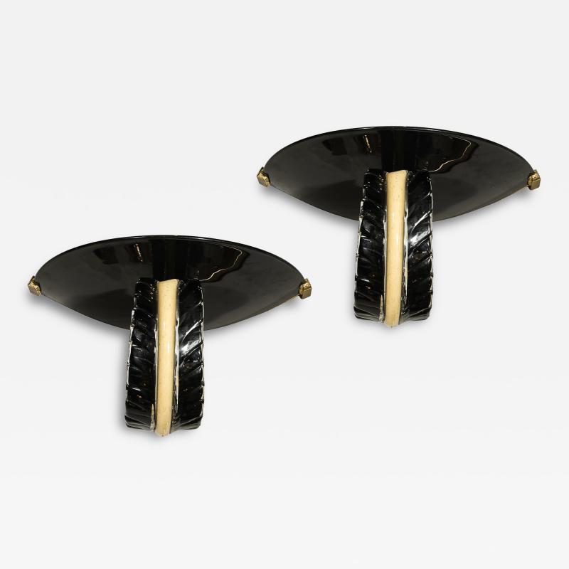  Seguso Seguso Vetri d Arte Mid Century Rare Hand Blown Murano Black Gold Acanthus Glass Sconces by Seguso