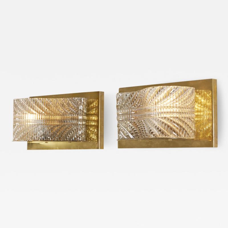  Seguso Seguso Vetri d Arte Pair of Italian 1950s Seguso Murano glass and brass wall lights