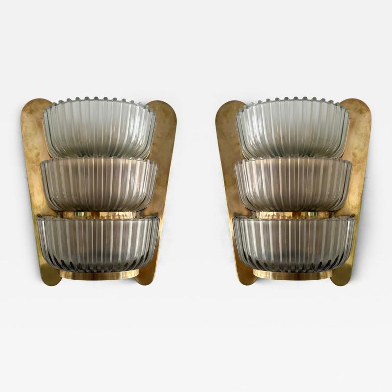  Seguso Seguso Vetri d Arte Pair of Sconces Brass and Glass by Seguso Italy 1940s