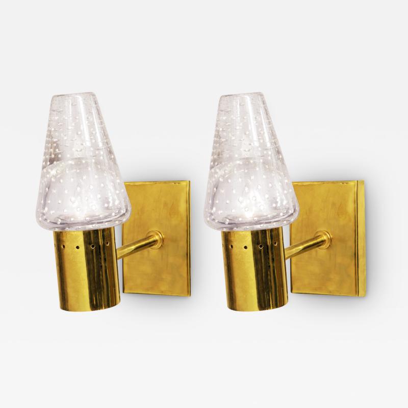  Seguso Verti d Arte Angelo Seguso Pair of Glass and Brass Sconces 1970s