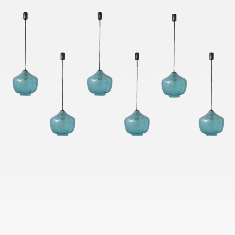  Seguso Vetri dArte Seguso Sky Blue Bollicine Murano glass pendant lamps Italy 1950s