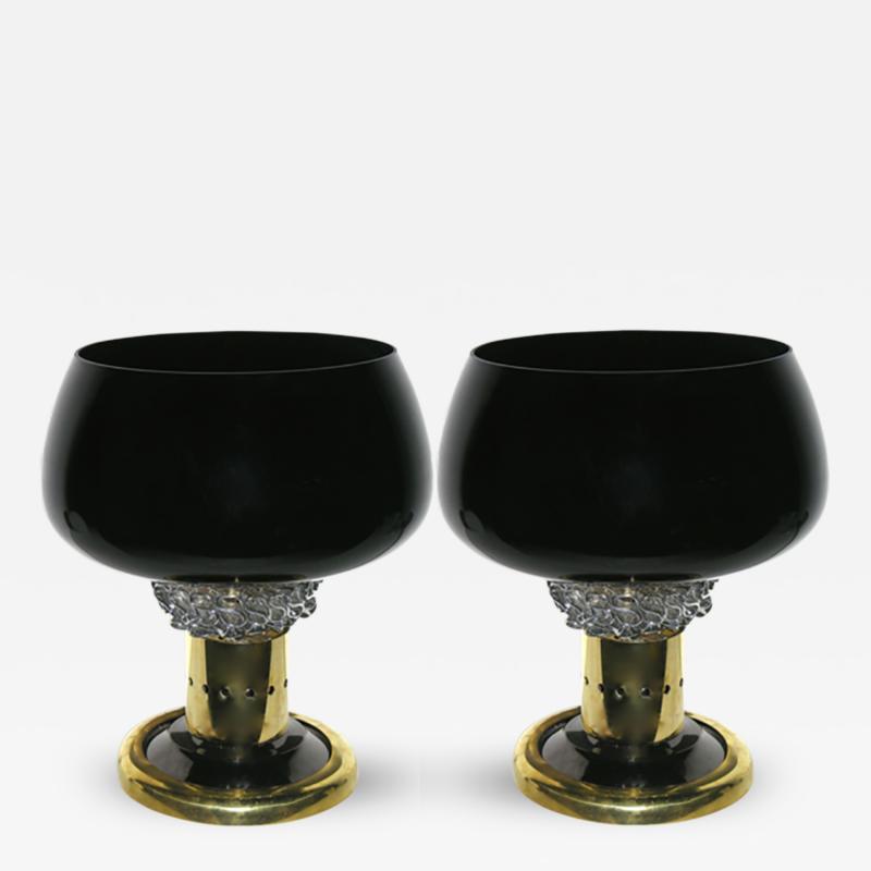  Seguso Vetri dArte Seguso Vetri dArte Grand Pair of Black Murano Glass and Bronze Lamps