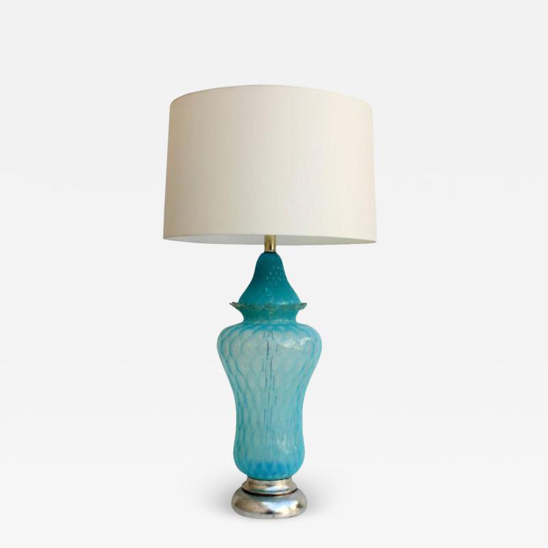  Seguso Vintage Hollywood Regency Turquoise Quilted Murano Glass Table Lamp