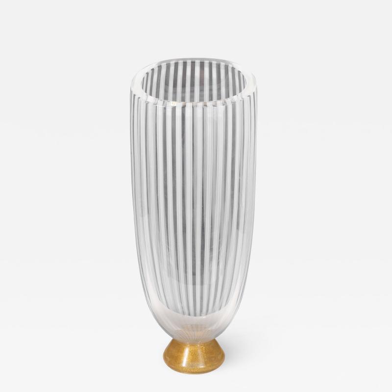 Seguso Viro Midcentury Hand Blown Murano Striated Glass Vase with 24kt Gold Flecks by Seguso
