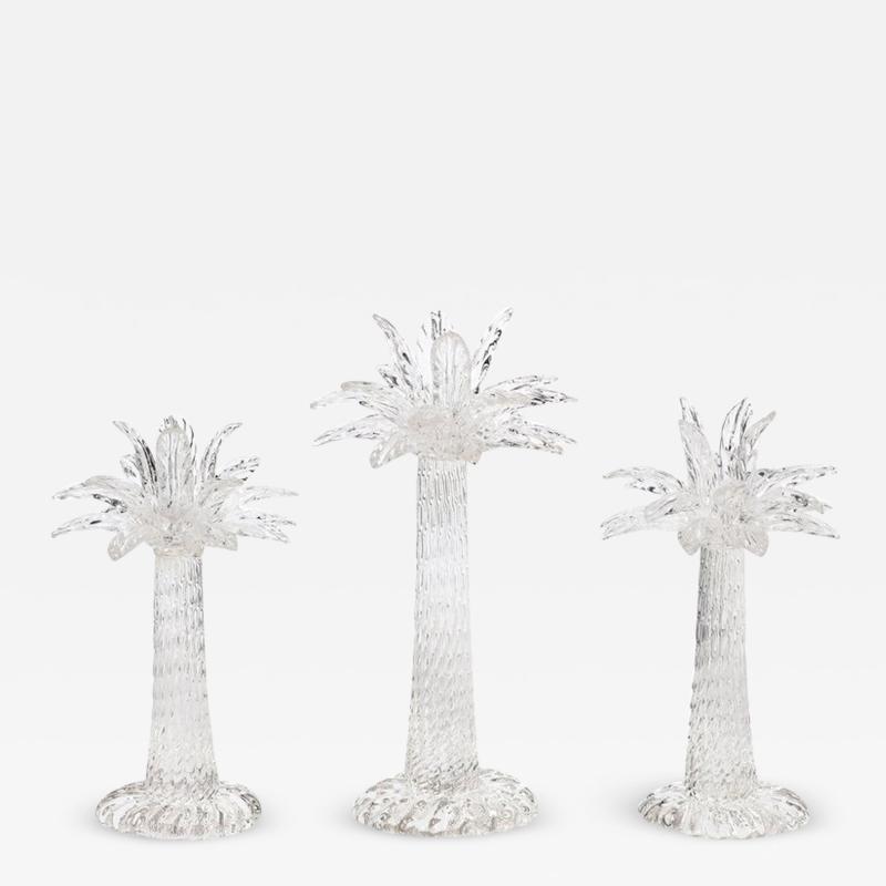  Seguso Viro Set of 3 Hand Blown Murano Glass Palm Tree Candleholders by Seguso for Tiffany