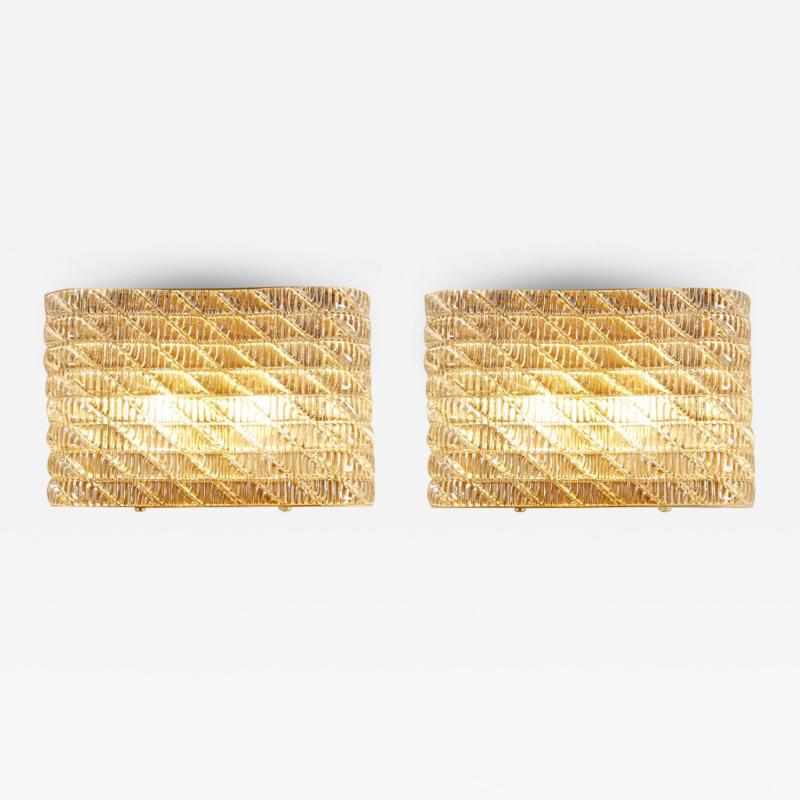  Seguso pair of Italian 1950s Seguso Murano rectangular glass and brass wall lights