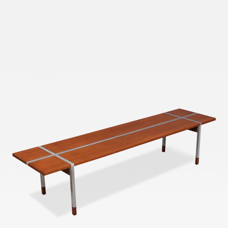  Selig Furniture Co Danish Modern Teak Bench Coffee Table w Aluminum Inlaid by Selig