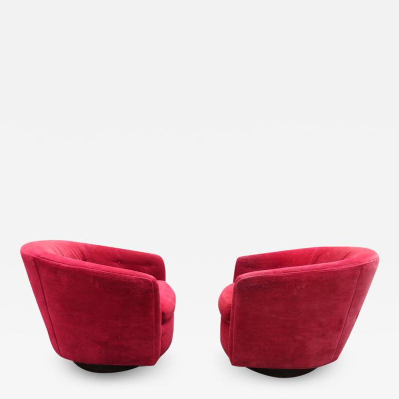  Selig Furniture Co Fantastic Pair Milo Baughman Style Swivel Rocker Barrel Back Lounge Chairs Selig