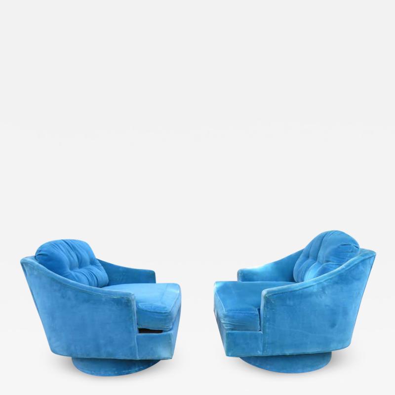  Selig Furniture Co Striking Pair of Selig Wide Barrel Back Swivel Lounge Chairs Mid Century Modern