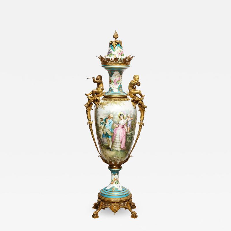  Sevres Manufacture Nationale de S vres A Palatial French Ormolu Mounted Sevres Porcelain Hand Painted Vase and Cover