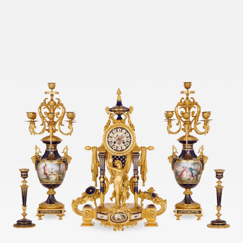  Sevres Manufacture Nationale de S vres S vres style gilt bronze mounted porcelain clock set