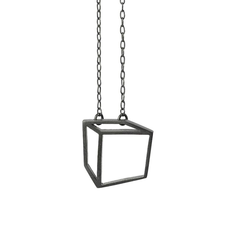  Shimell Madden Shimell Madden Oxidized Silver Small Cube Necklace