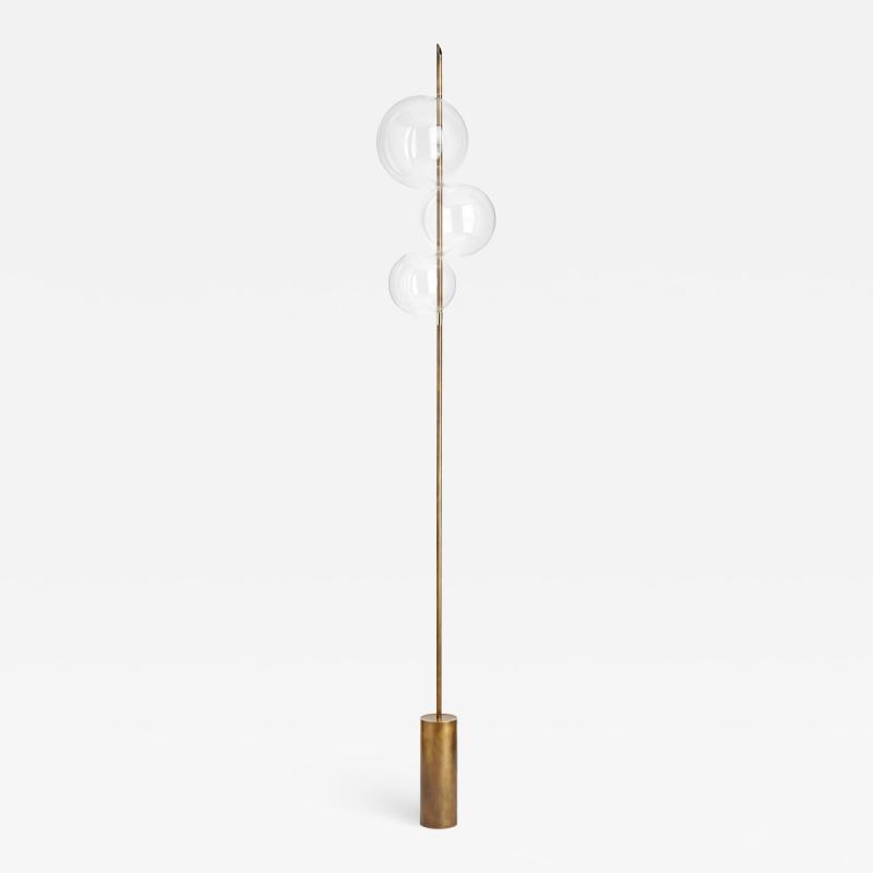  Silvio Mondino Studio Grandine Three Lights Aged Brushed Brass Minimal Sculptural Floor Lamp