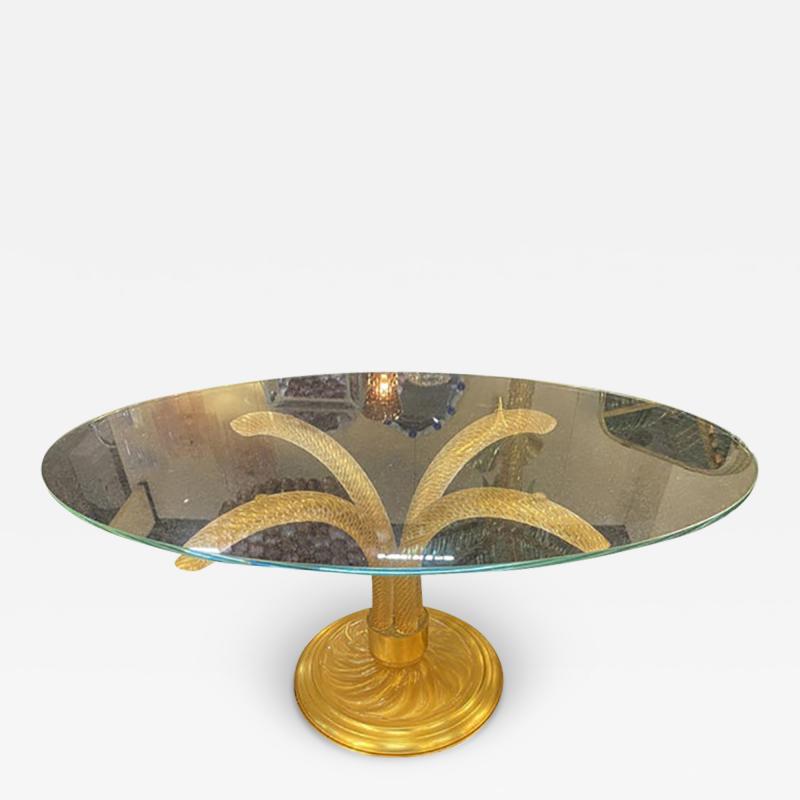  SimoEng 1980s Vintage Gold Torciglione Murano Glass Attributed Coffee Table