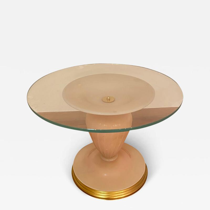  SimoEng 1990s Italian Venetian White and Gold Murano Glass Style Coffee Table