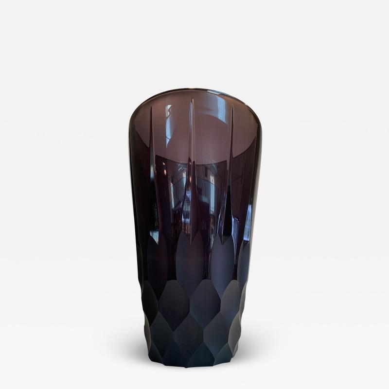  SimoEng 2020s Italian Violet Crystal Handmade Cut Vase