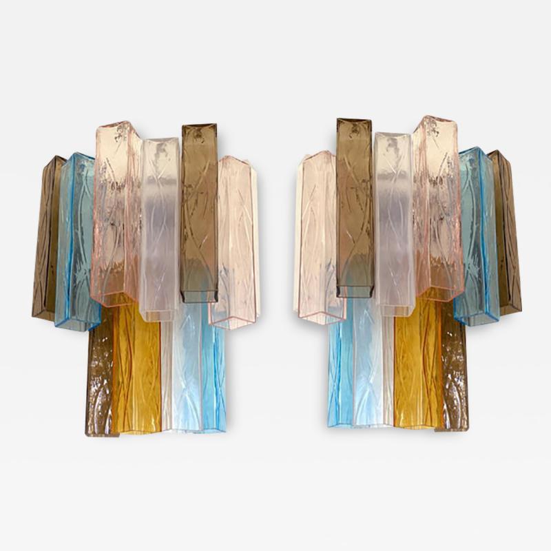  SimoEng 21st Century Multicolored Squared Murano Glass Wall Sconces a Pair