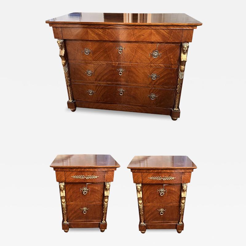  SimoEng 3 Chest of Drawers and Two Bedside Tables With Gold Caryatids