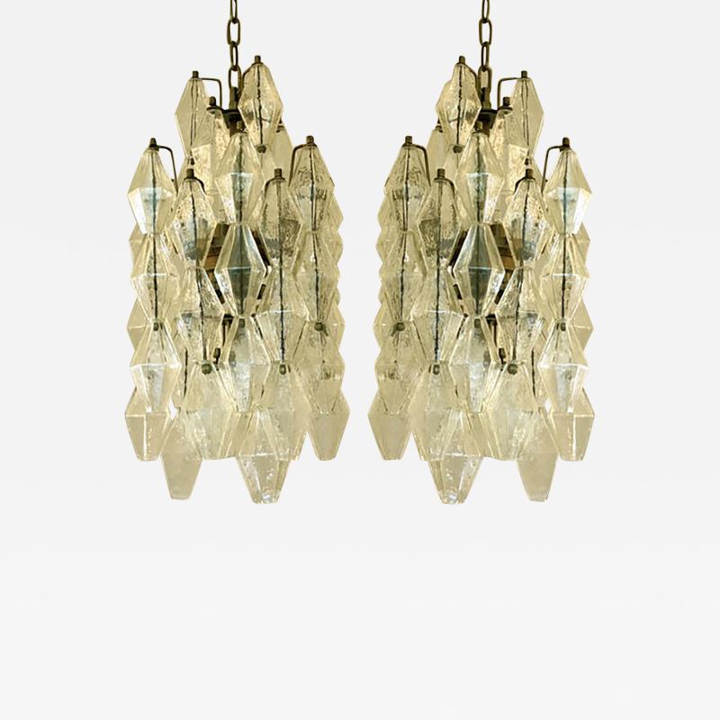  SimoEng A Pair of Champagne Poliedro Murano Glass Chandelier