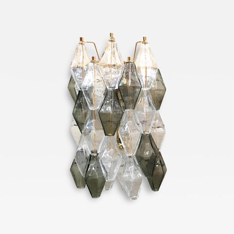  SimoEng A pair of 2 Murano Glass poliedri wall sconce with a gold