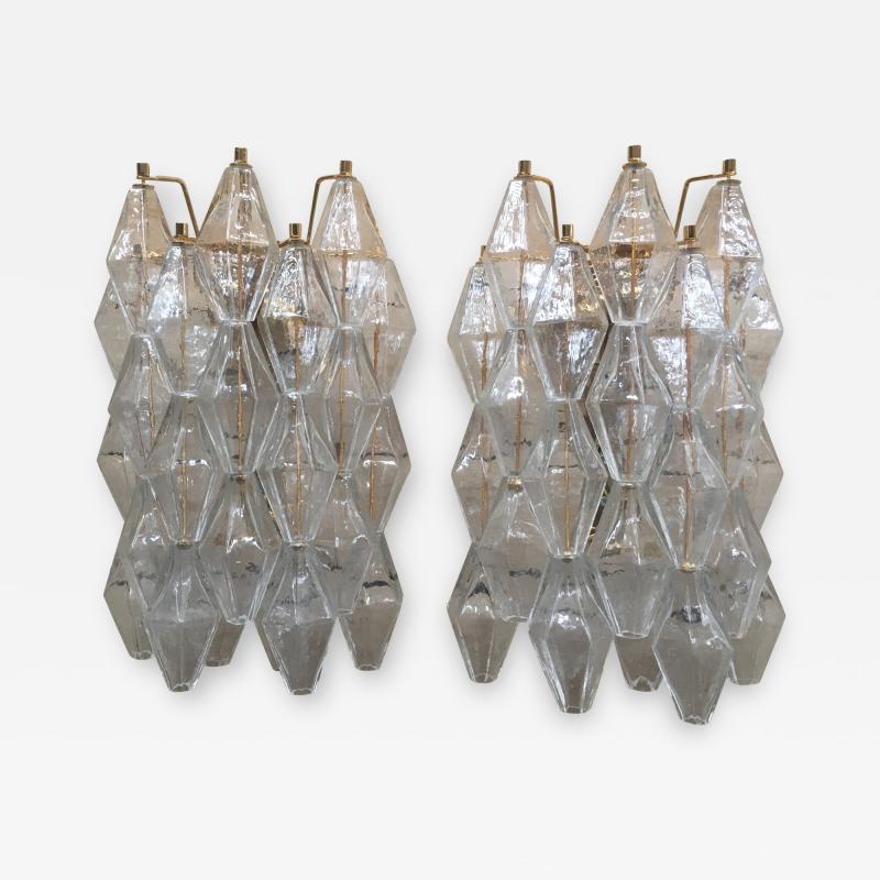  SimoEng A pair of 2 Murano Glass poliedri wall sconce with a gold