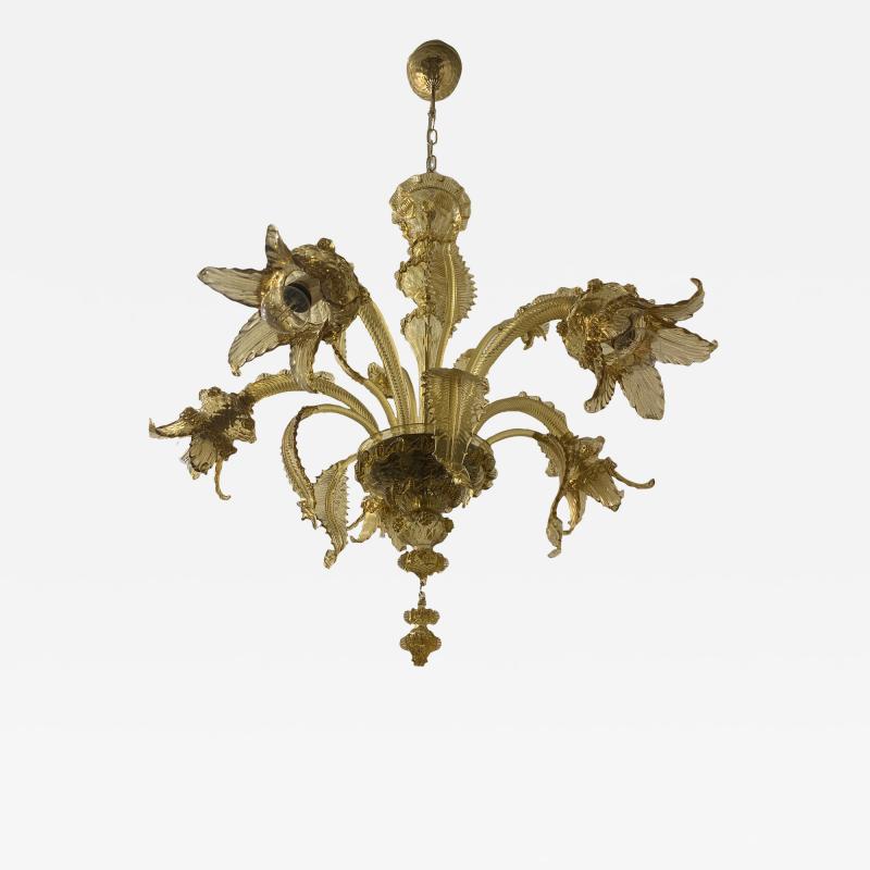  SimoEng Amber Murano Glass Chandelier With Flowers and Leaves
