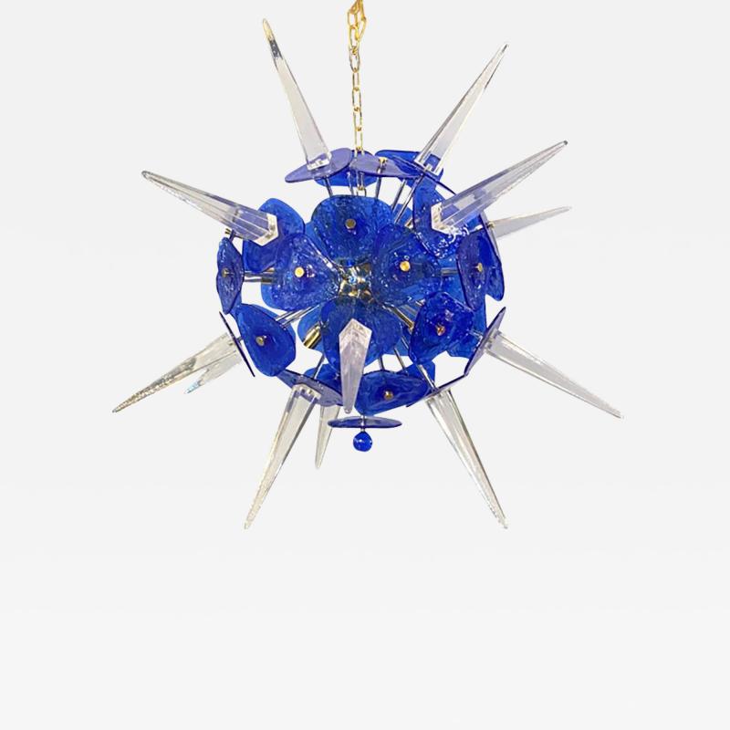  SimoEng Blue Murano Style Glass Sputnik Gold Chandelier