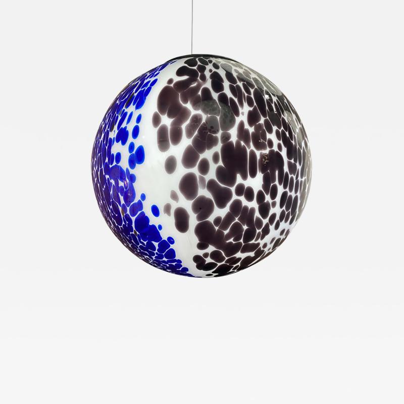  SimoEng Blue and Black Murrine Sphere Pendant in Murano Style Glass