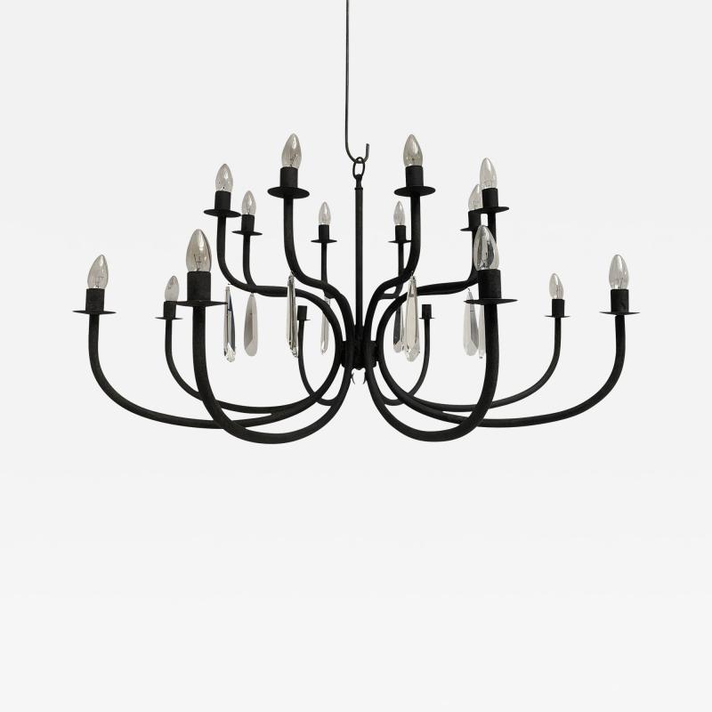  SimoEng Chandelier in Matte Black Metal 20 Lights Wrought Iron Florentine Art