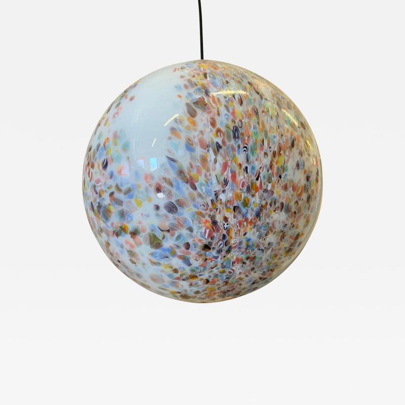  SimoEng Contempoarary Milky White Sphere in Murano Style Glass With Multicolored Murrine