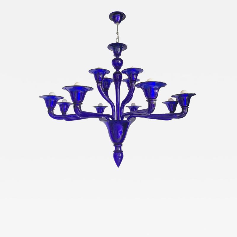  SimoEng Contemporary Blue Murano Attributed Glass Chandelier