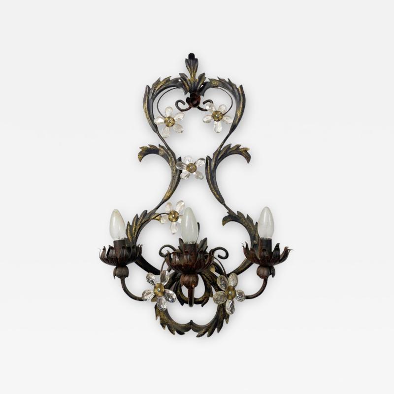  SimoEng Contemporary Brunito and Rush Florentine Wrought Iron Wall Lamp