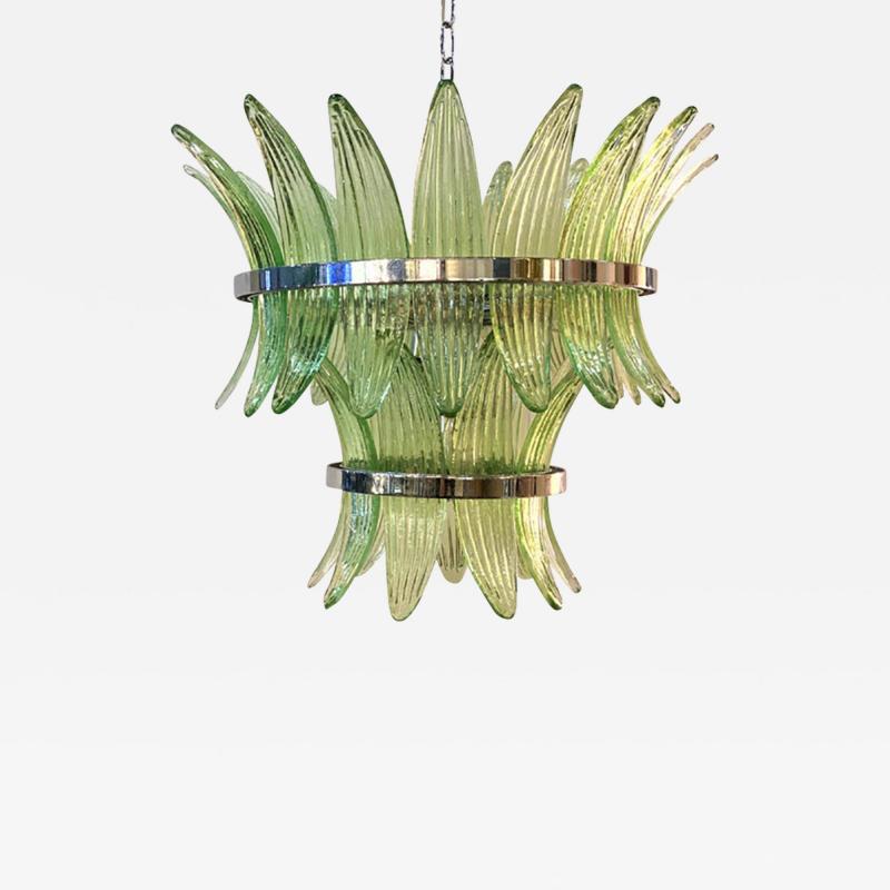  SimoEng Contemporary Green Palmette Murano Glass Belt Chandelier