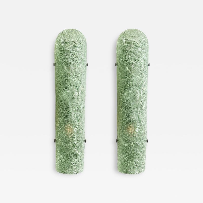  SimoEng Contemporary Hammered Green Graniglia Murano Glass Wall Sconces Set of Two