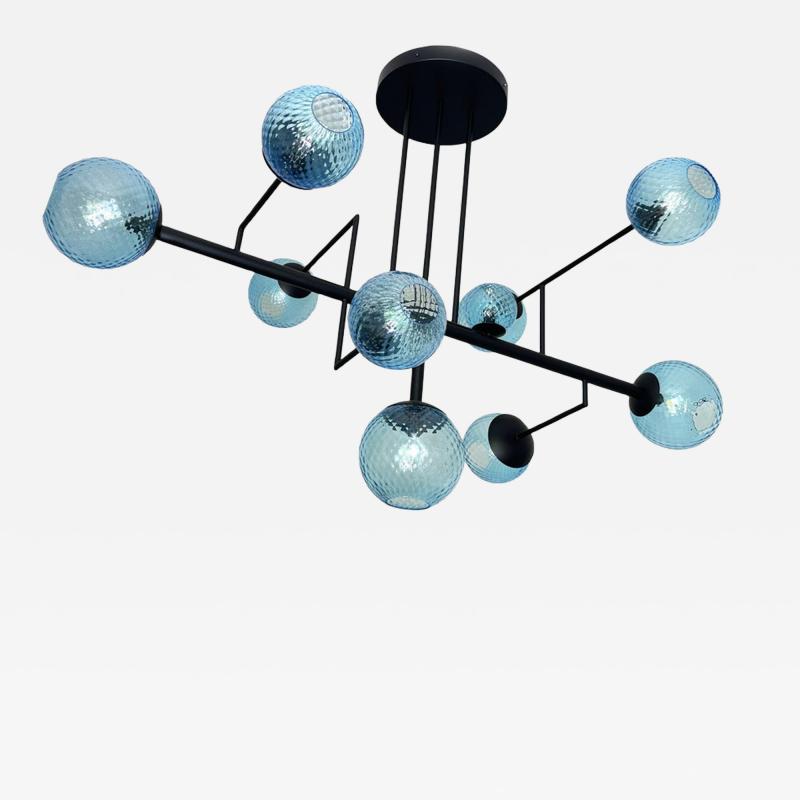  SimoEng Contemporary Light Blue Spheres Murano Glass Sputnik Chandelier by Simoeng