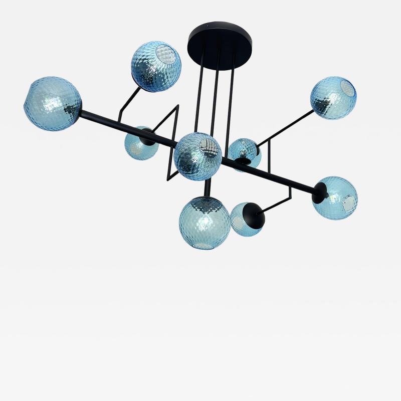  SimoEng Contemporary Light Blue Spheres Murano Glass Sputnik Chandelier by Simoeng
