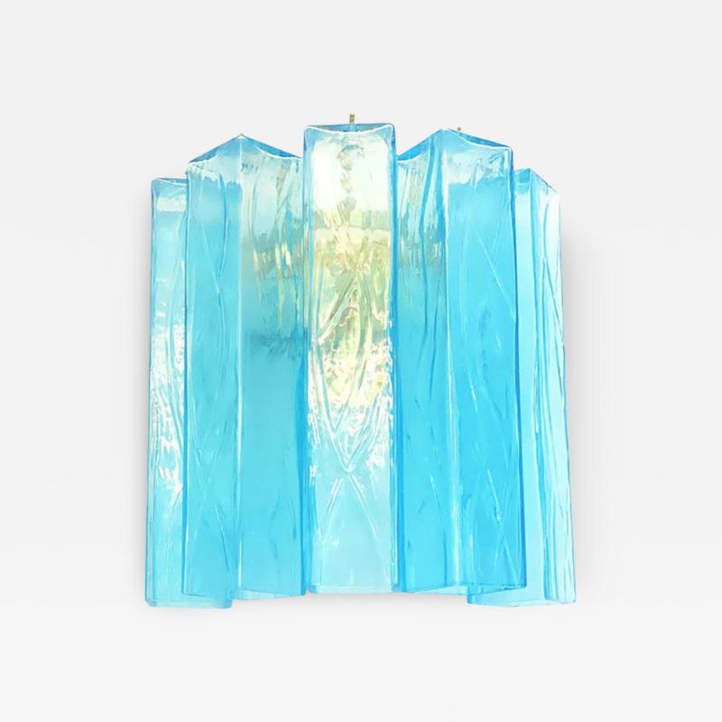  SimoEng Contemporary Light Blue Squared Murano Glass Wall Sconces