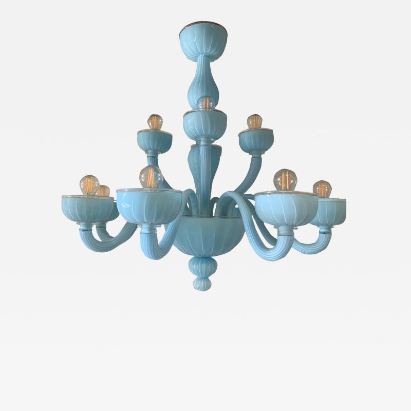  SimoEng Contemporary Matte Light Blue Murano Style Glass Chandelier